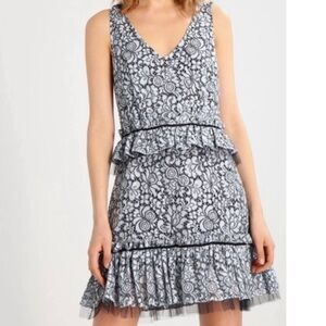 ZAC POSEN DESIGNER BRIANNA LACE OVERLAY TIERED RUFFLE MINI DRESS NWT
